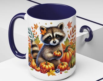 Personalized Fall Raccoon Mug Gifts - Birthday Thanksgiving Gifts For Raccoon Lovers - Cute Fall Autumn Decor Gifts For Farmhouse - Custom Name 11oz White Ceramic Coffee Tea Cup