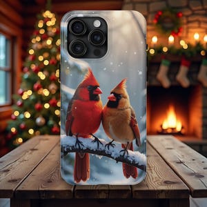 Cardinal Winterszene Handyhülle Waldweihnachtskardinäle Naturinspiriertes Geschenk Schutzhülle für iPhone & Samsung Galaxy Handyhülle
