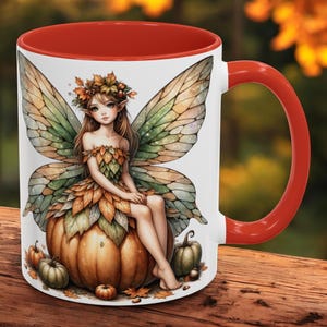 Fairy Coffee Mug, 11oz Autumn Fairy Art Mug, Pumpkin Fall Fairy Mug, Halloween Mug, Fantasy Mug, Fairy Lover Gift, Whimsical autumn mug