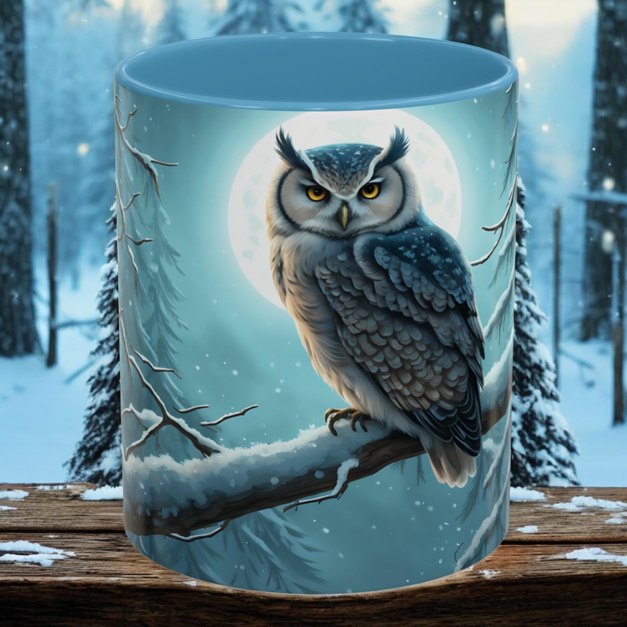 Winter Owl Mug Woodland Snow Scene Full Moon Owl Art 11oz 15oz Nature Lover Gift Woodland Owl Coffee
