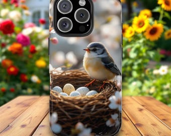 Spring Bird Phone Case, Bluebird & Nest, Cottagecore Nature Gift, Easter Birdwatcher Case, Protective Phone Cover for iPhone, Samsung Galaxy