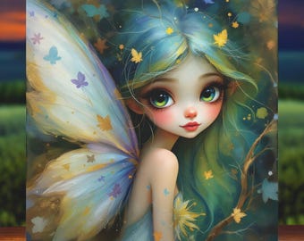Fairy Canvas Art, Whimsical, Vibrant Butterfly Wings and Golden Accents, Gift for her, Enchanting Fantasy Wall Décor in 4 Sizes, 1.25" Depth