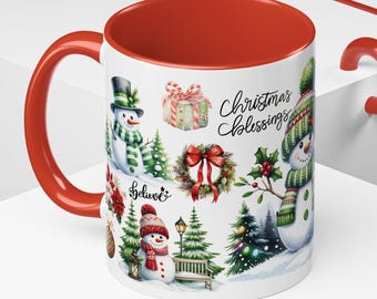 Five Christmas Snowmen Decorated Hot Cocoa Mug 11oz, Coffee Mug, Snowman Mug, Christmas Mug, Gift for Dad, Gift For Mom, Holiday Gift Mug