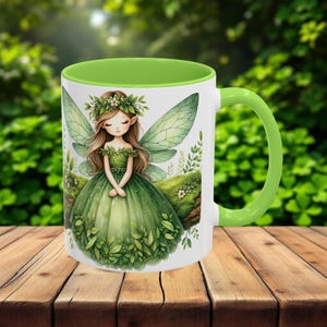 Enchanted Fairy Mug, Green Forest Fairy Art, Woodland Fantasy Cup, Nature Lover Gift, Mystical Faerie Coffee Tea Mug, Cottagecore, 11oz 15oz
