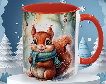 Adorable Winter Squirrel Mug 11oz 15oz Cozy Woodland Christmas Scene, Cute Animal Snowy Design, Festive Holiday Gift Idea, Nature Lover Gift