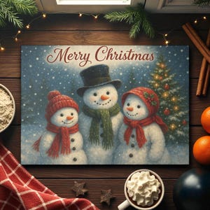 Christmas Snowman Family Glass Cutting Board, Holiday Kitchen Decor, Gift for Chefs, Baker, Seasonal Home Accents, Merry Christmas Cooking