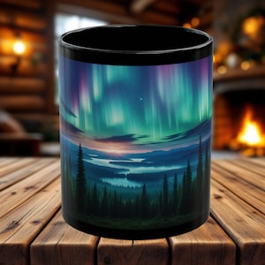 Stunning Northern Lights Mug 11oz 15oz Aurora Borealis Forest Landscape Coffee Mug Gift for Nature Lovers, Stargazers and Scenic Enthusiasts