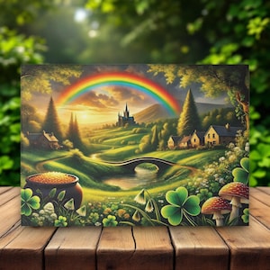 St. Patrick&#39;s Day Rainbow Cutting Board Irish Cottage Charm with Pot of Gold and Shamrocks Celtic Nature-Inspired Kitchen Decor Country Gift