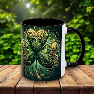 Stunning Celtic Shamrock Mug, Double-Sided St. Patrick&#39;s Day Gift, Irish Luck Decor, Vibrant Green Art, Perfect for Coffee or Tea, 11oz 15oz