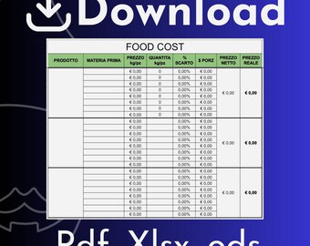 Modulo FOOD COST con formule precompilato