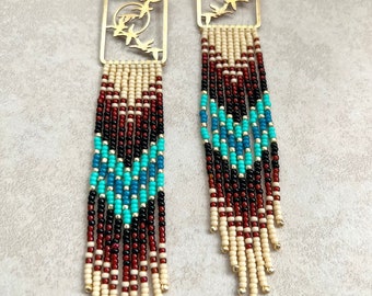 Gold Birdie Beaded Dangle Long Earrings