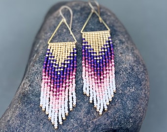 Golden Mix Color Ombre Beaded Dangle Earrings