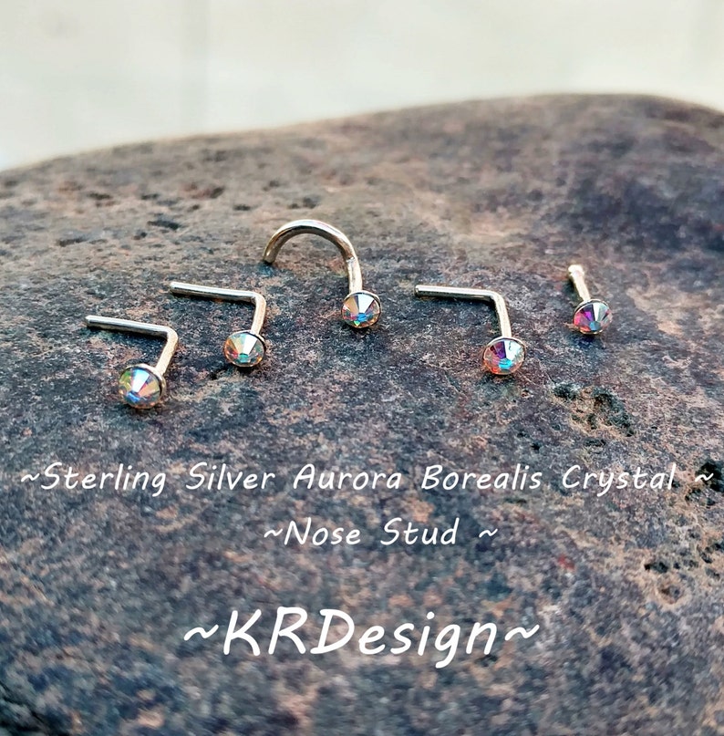 Aurora Borealis Nose Stud, Rainbow Crystal Nose Stud, Silver Nose Ring, Body Jewelry, Tragus Stud Earrings, image 5
