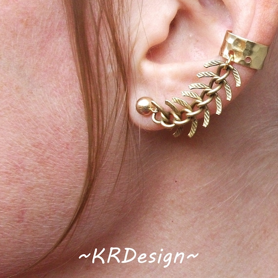 Gold Fishbone Chain Ear Cuff: Brass & 14K Gold Filled