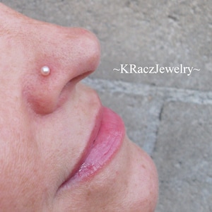 Pink Pearl Nose Stud: Sterling Silver Tragus Earring