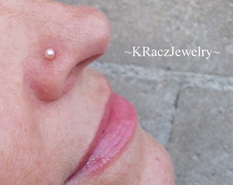 Pink Pearl Bridal Nose Stud, Tragus Stud Earrings, Stud Earrings-Custom Nose Jewelry, Pink Pearl Nose Ring