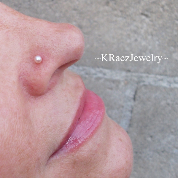 Pink Pearl Bridal Nose Stud, Tragus Stud Earrings, Stud Earrings-Custom Nose Jewelry, Pink Pearl Nose Ring