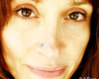 Turquoise &quot;Sleeping Beauty&quot; Silver, White, Rose, Yellow Gold, Nose Stud, 3mm, 2.5mm, 2mm, 1mm