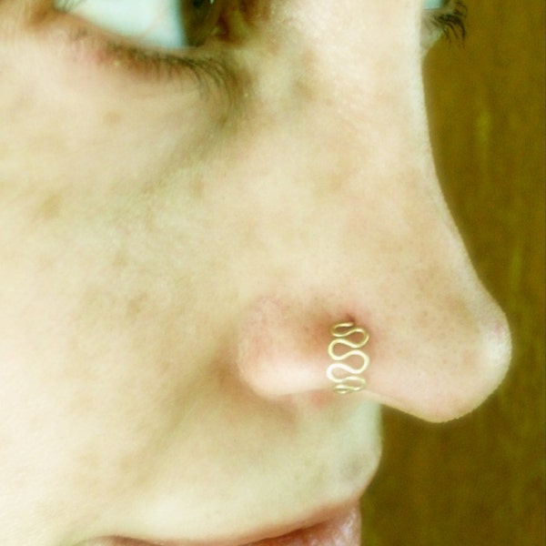 Gold Nose Stud, Ocean Wave Nose Stud, Gold Nose Ring, Nose Piercing