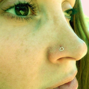 Sterling Silver Triangle Nose Stud, 14K White Gold Triangle Nose Stud, Hammered Triangle Nose Stud