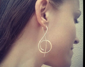 Treble  Clef Threader Earrings Sterling Silver-14K White Gold
