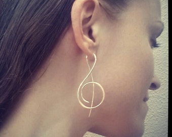 Treble Clef Earrings, Threader Earrings, Custom Earrings, Music Note Earrings, Silver Earrings, Simple Earrings, Free US Shipping