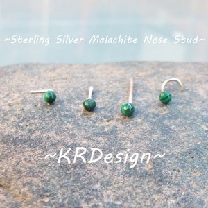 Malachite Nose Stud, Tragus Stud Earrings, Gold Nose Ring, Silver Nose Ring, Stone Nose Stud, Green Nose Stud image 3