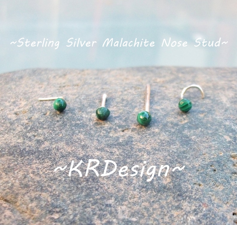 Malachite Nose Stud, Tragus Stud Earrings, Gold Nose Ring, Silver Nose Ring, Stone Nose Stud, Green Nose Stud image 3