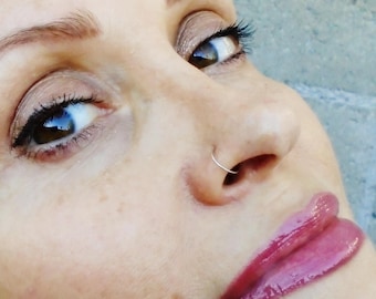 14K White Gold Nose Ring: Faux Septum, Tragus, Nose Piercing