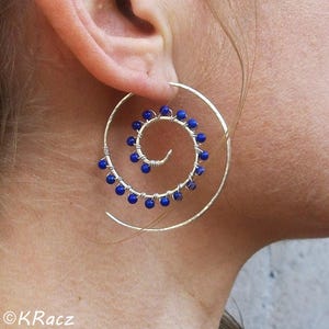 Lapis Lazuli Sterling Silver Spiral Hoop Earrings