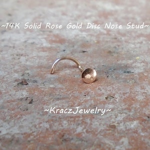 14K Solid Gold Disc Nose Stud, Body Jewelry, Rose Gold Nose Stud, Body Jewelry, Tragus Ring, Nose Ring, Bridal Nose Ring, Gold image 4