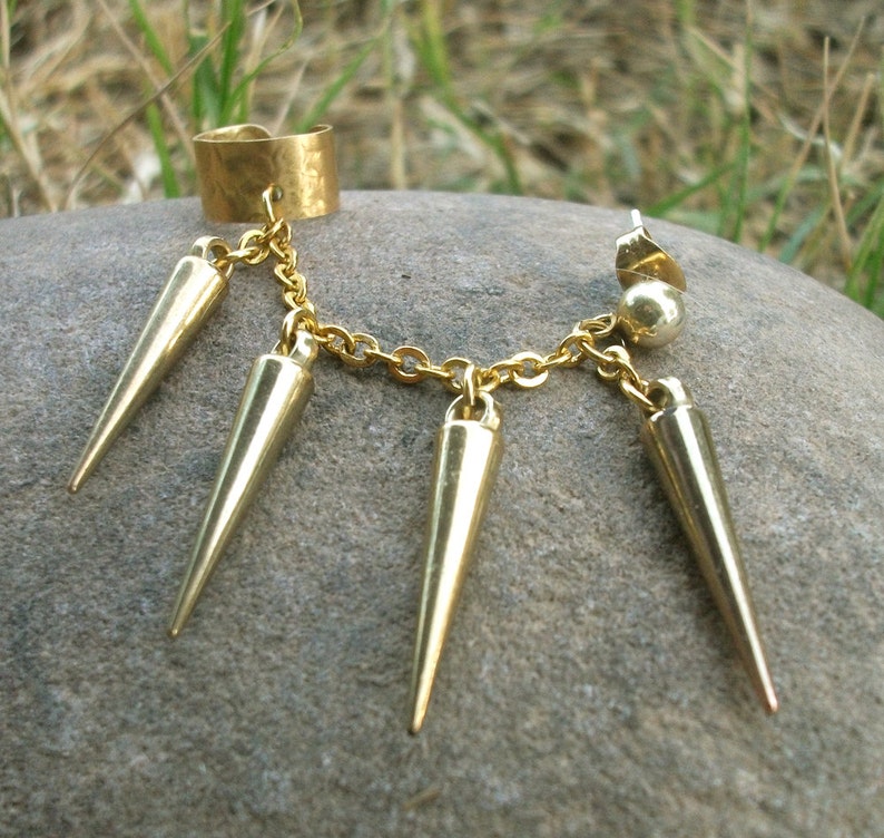 Gold Spike Ear Cuff Hammered Cuff Gold Stud Earrings Post Etsy