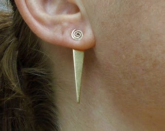Gold Spike Ear Jacket, Gold Earrings, Spiral Stud Earrings, Gold Ear Jacket, Stud Earrings, Minimalist Earrings, Free US Shipping