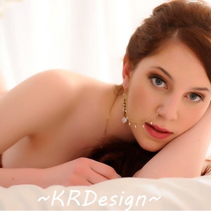 Gold Bridal Nose Chain: Swarovski Crystal & Pearl Dangle