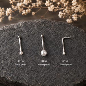 Tiny Pearl Nose Stud, Sterling Silver Bridal Nose Jewelry, Wedding Piercing
