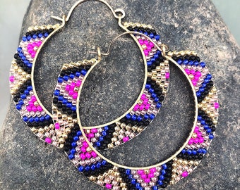 Mix Color Beaded Hoop Earrings