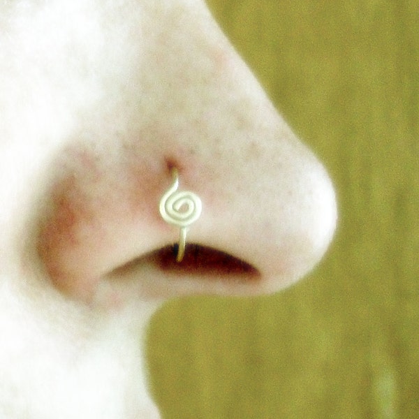 Gold Spiral Hoop Nose Ring, Tragus Ring, Gold Nose Ring, Earrings, Custom Nose Jewelry, Swirl Nose Ring