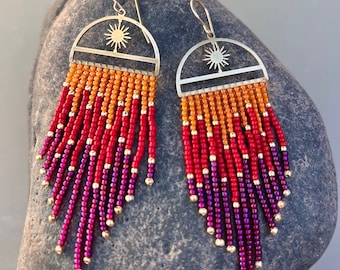 Gold Sunset Beaded Dangle Earrings