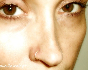 14K Gold Filled Nose Ring: Faux Septum, Tragus, Lip Ring