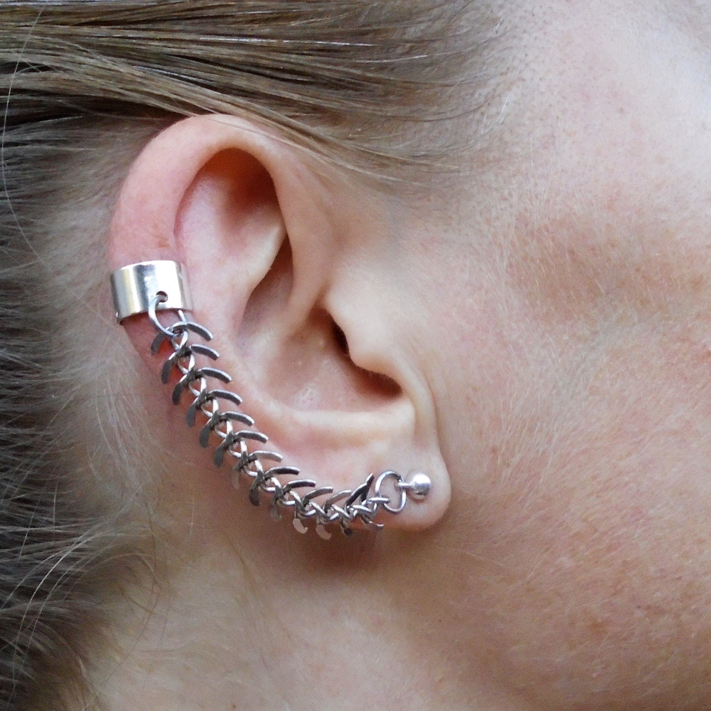 Silver Chain Ear Cuff Ear Climbers Fishbone Chain Cuff Etsy