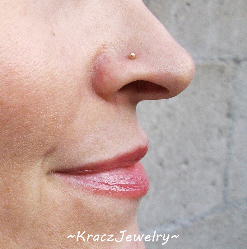 Solid Rose Gold Nose Stud, Tiny Ball Nose Stud, Ear Stud, Tragus Ring, Body Jewelry, Solid Gold Nose Ring, Nose Piercing image 2