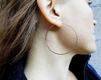 Rose Gold Hoop Earrings, Hammered Hoop Earrings, Minimalist Earring