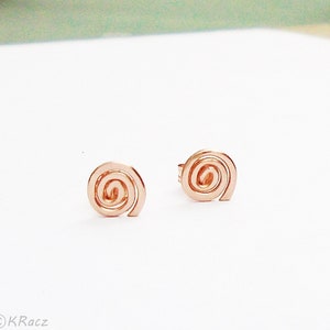 Rose Gold Spiral Stud Earrings, Stud Earrings, Minimalis Earrings, Pink Gold Earrings, Swirl Earrings, Free US Shipping