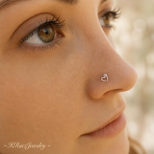 Silver Heart Nose Ring -  Handmade Custom Nose Stud - Solid White Gold Tragus Piercing
