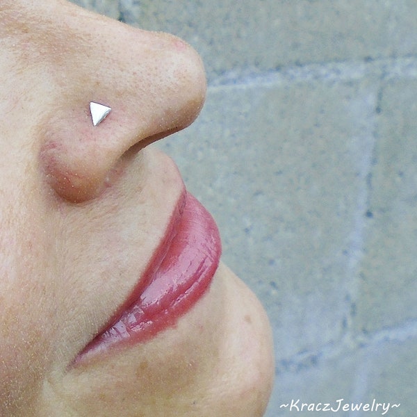 Sterling Silver Triangle Nose Stud, Nose Piercing, Tragus Jewelry, Body Jewelry, Cartlidge Jewelry, Pyramid Nose Ring