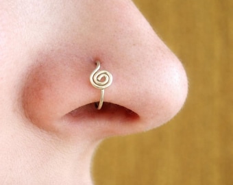 Spiral Nose Ring – 14K Solid Gold or Gold Filled Minimalist Hoop