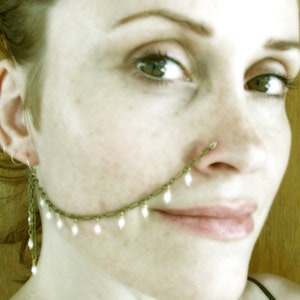 Freshwater Pearl Nose Chain: 14K Gold Filled Ring & Stud