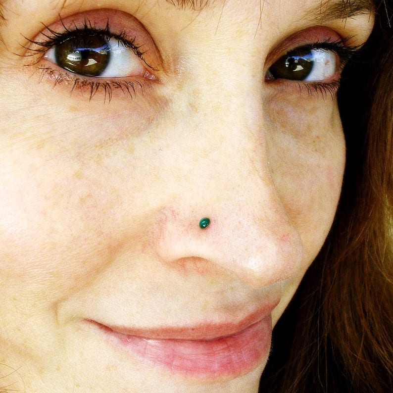 Malachite Nose Stud, Tragus Stud Earrings, Gold Nose Ring, Silver Nose Ring, Stone Nose Stud, Green Nose Stud image 1