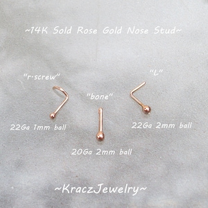 Solid Rose Gold Nose Stud, Tiny Ball Nose Stud, Ear Stud, Tragus Ring, Body Jewelry, Solid Gold Nose Ring, Nose Piercing image 3