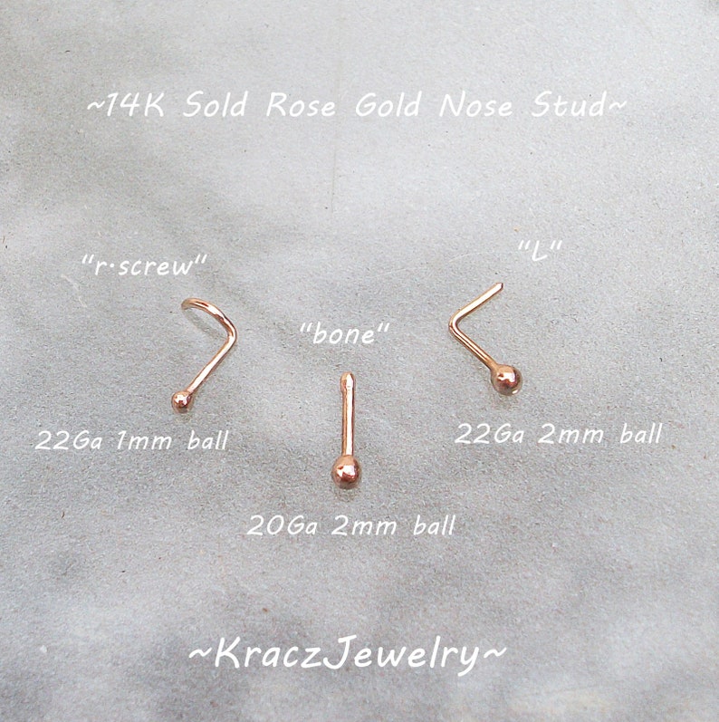 Solid Rose Gold Nose Stud, Tiny Ball Nose Stud, Ear Stud, Tragus Ring, Body Jewelry, Solid Gold Nose Ring, Nose Piercing image 3